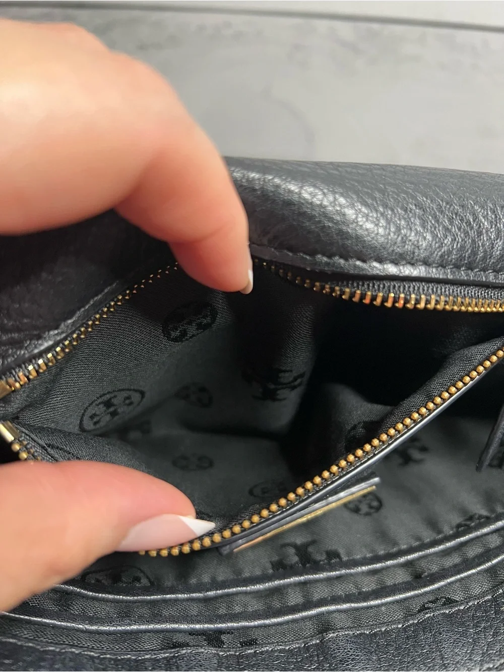 Tory Burch Black Pebbled Leather Crossbody Bag with Gold Hardware